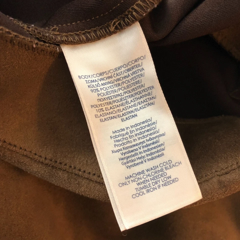 Pantalones para mujer Chaps pierna ajustada tiro alto cremallera lateral elásticos imitación gamuza marrón L Foto 4 de 4