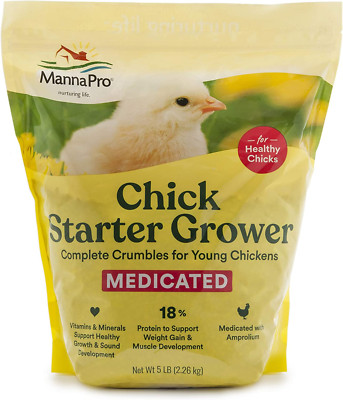 Chick Starter Grower - Medicated Chick Feed Crumble for Young Chickens - Formula