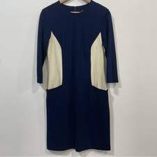J. Mclaughlin Navy Cream Colorblock With Pockets Catalina Cloth Dress Size M