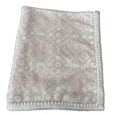 Edgehill Collection Baby Blanket Plush Pink White Faux Fur Fleece Toile Pom HTF