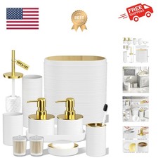 Bathroom Set, 10PC Bathroom Accessory Set, White Bathroom Accessories, White ...