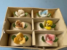 Napkin Holder Rings White Raised Pastel Flowers & Leaves Ceramic New Set 6