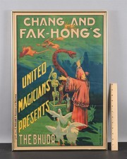 Antique Magician Chang & Fak-Hongs BHUDA Skeleton Magic Show Lobby Card Poster 