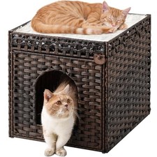 SETVSON Cat Beds for Indoor Cats Extra Large Double PE Rattan, Brown