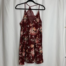 Flora Nikrooz Chemise Lingerie Dress Lace Open Back Sz XL Red Floral Pre Owned