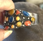 Big Sterling Precious Stone 86 Grams Vintage Cuff Bracelet Gorgeous — photo 3