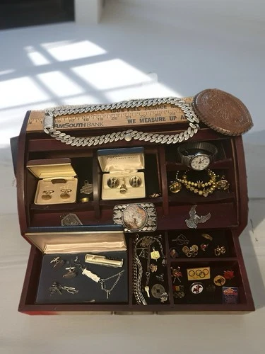 Vintage Estate Men’s Costume Junk Jewelry Lot MCM 60s 70s Cuff links Tie Bars +