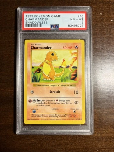 1999 pokemon shadowless charmander psa 8 mint 46/102