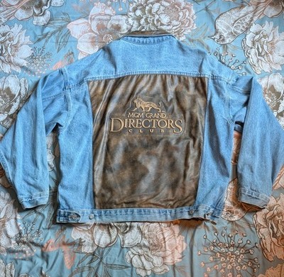 VTG Tyca MGM Grand Director's Club Jean Jacket Denim Leather Size XL Made In USA