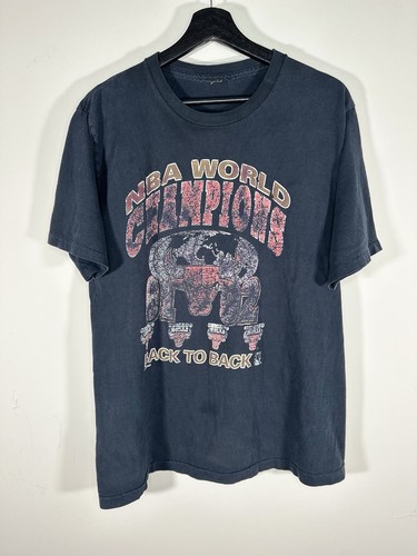 VINTAGE CHICAGO BULLS SHIRT SZ L BLK 91 NBA CHAMPIONSHIP SINGLE STITCH FADED
