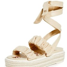 Sam Edelman Kevin Ankle-Tie Ruched Leather Flatform Espadrilles