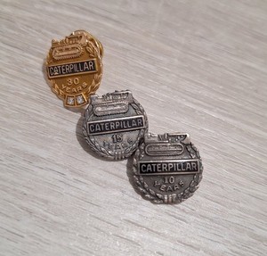 3 Caterpillar pins: 30 Year Service (2 Diamonds, 10K Gold), 10 & 15 Year Service