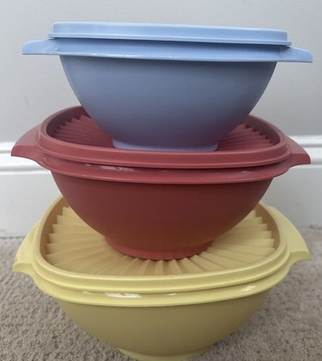 New VTG Tupperware Servalier Bowl Set Sunburst Lids Pastel Nesting Retro