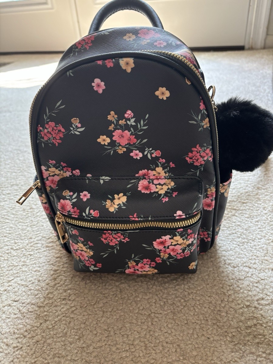 Floral Backpack with Black Accents Fall Flowers Mini Backpack in Black on Sandstone | ALOHA  main image 4