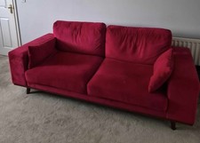 Andrew Martin Red Fabric 3-Seater Sofa Glam Style Pad Arms 210cm Used