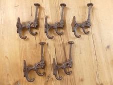 5 Rustic Cast Iron Coat Bath Hooks Ornate Victorian Large Hall Tree Wall Towel