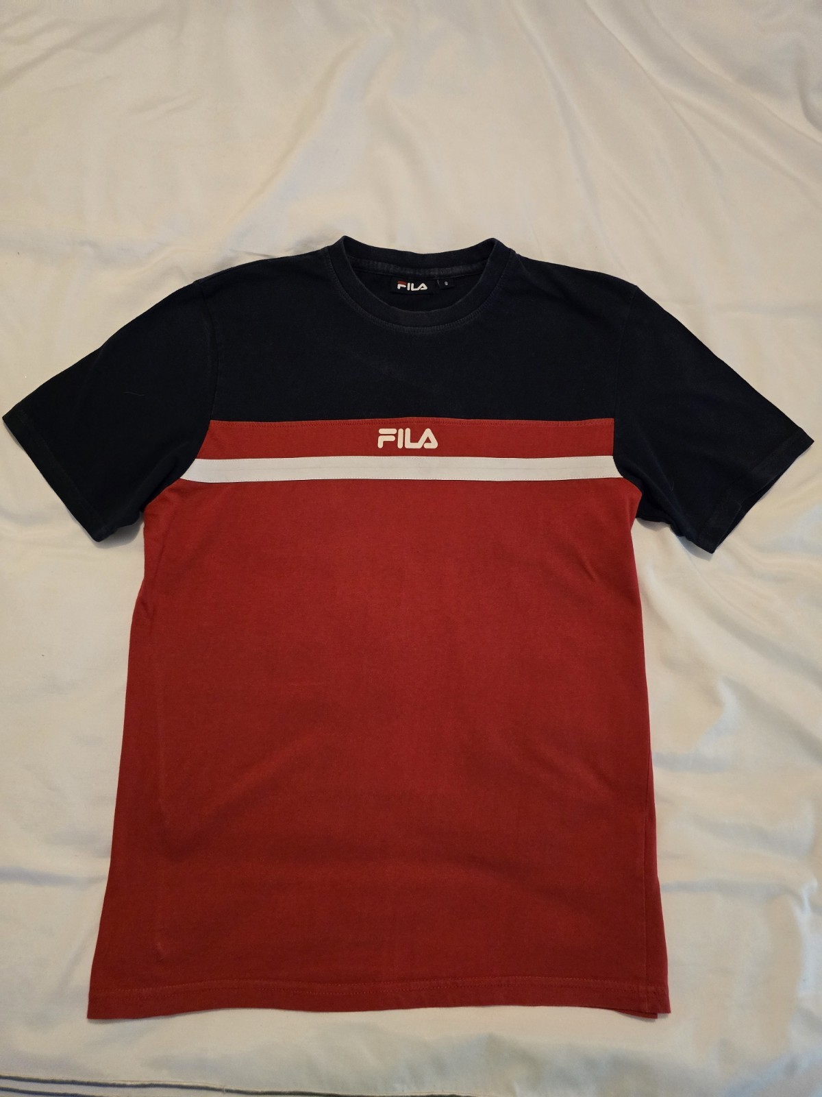 T Shirt Uomo Fila Navy Rosso Bianco Righe Taglia S Autentico Stile Retrò