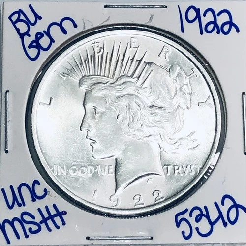 1922 BU UNCIRCULATED SILVER PEACE DOLLAR AUTHENTIC U.S. MINT FREE SHIPPING 5342