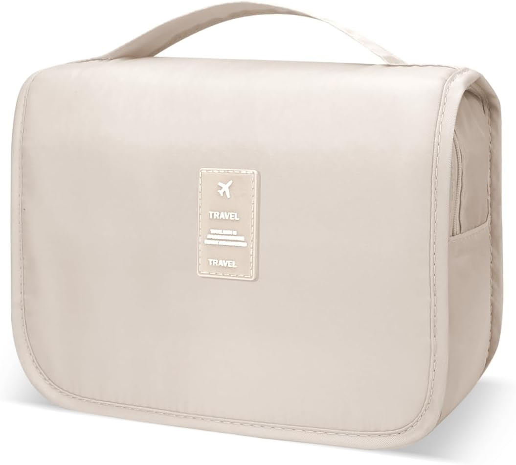 Spacious Hanging Toiletry Bag for Travel with Hook - Beige for Men & Women