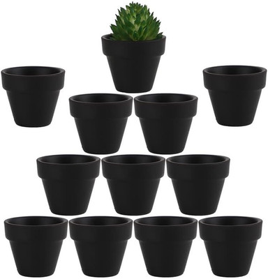 1.9 Inch Tiny Black Terracotta Pots Pack of 12-Small Mini White Clay Pots with D