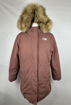 The North Face Coat Women XXL Arctic Marron 550 Down Long Parka Faux Fur Hood