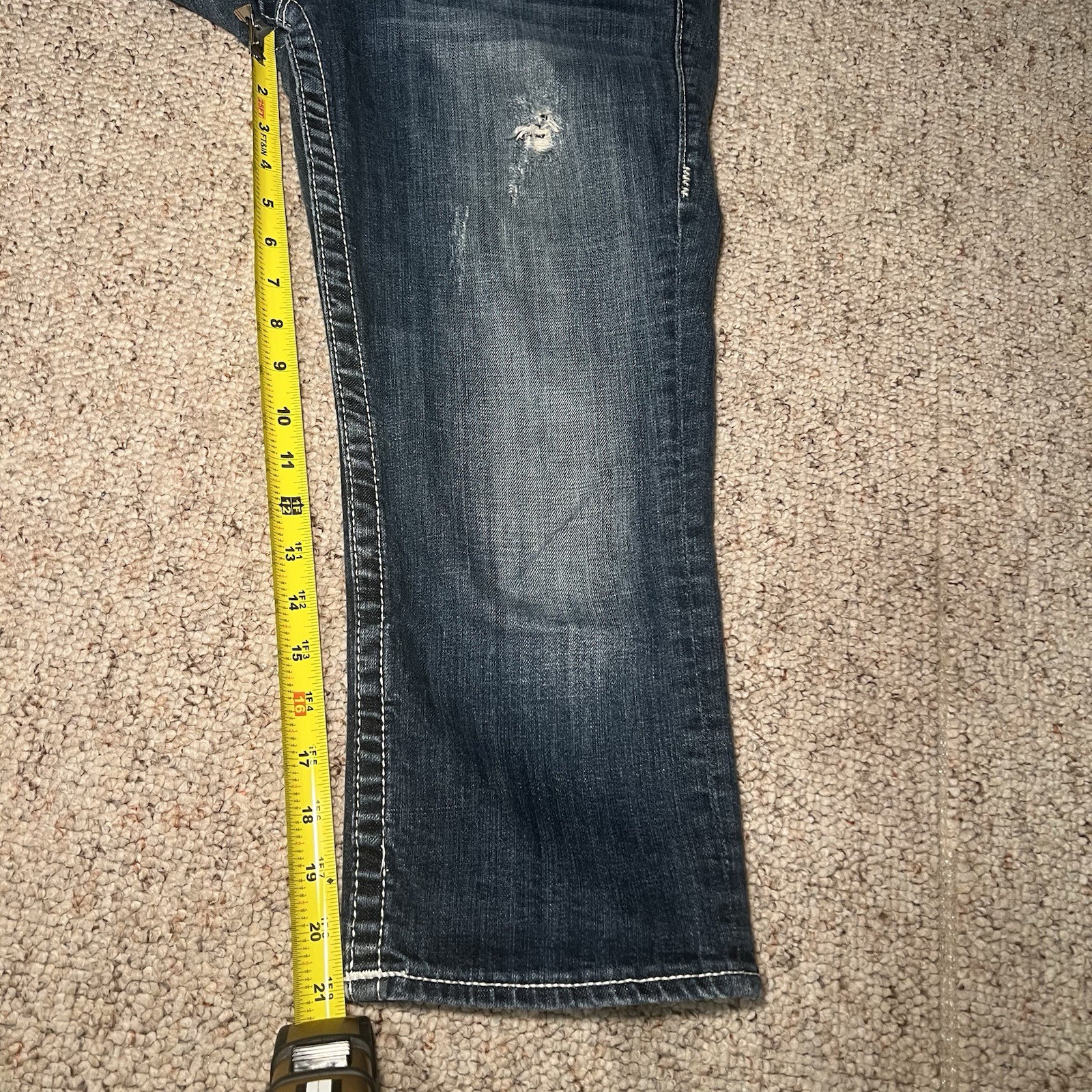 VIGOSS Jeans Womens 9 10 Chelsea Capri Blue Medium Wash Distressed Rhinestone