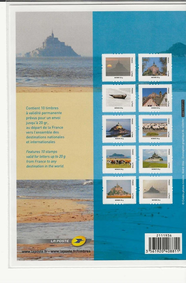 FRANCE Adhésif - Bloc de 10 timbres le Mont Saint Michel - Photo 2/2