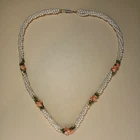 Vintage Coral Pearl Jade costume jewelry gold Tone Beaded Twisted Necklace
