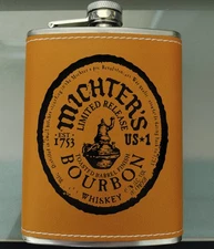 Michter's Bourbon Whiskey Leather Flask KY Bourbon Trail Stainless Steel
