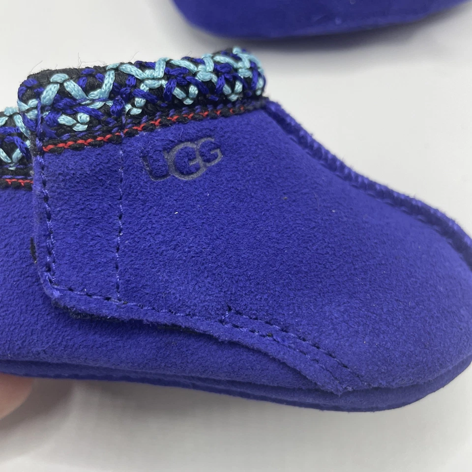 NUEVO SIN ETIQUETAS UGG Baby Tasman Gorro Mocasines Cuero Zapatilla Azul Ombligo Talla 0/1 Foto 2 de 4