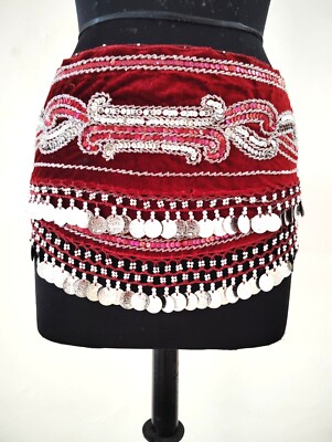belly dance velvet hip scarf with coins Matel belly dance