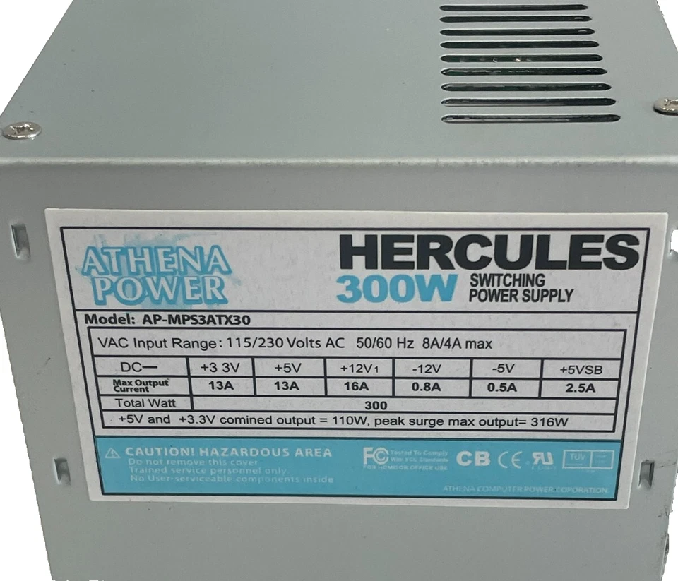 NEW ATHENA POWER AP-MPS3ATX30 300W SWITCHING POWER SUPPLY APMPS3ATX30 - Image 2 of 4