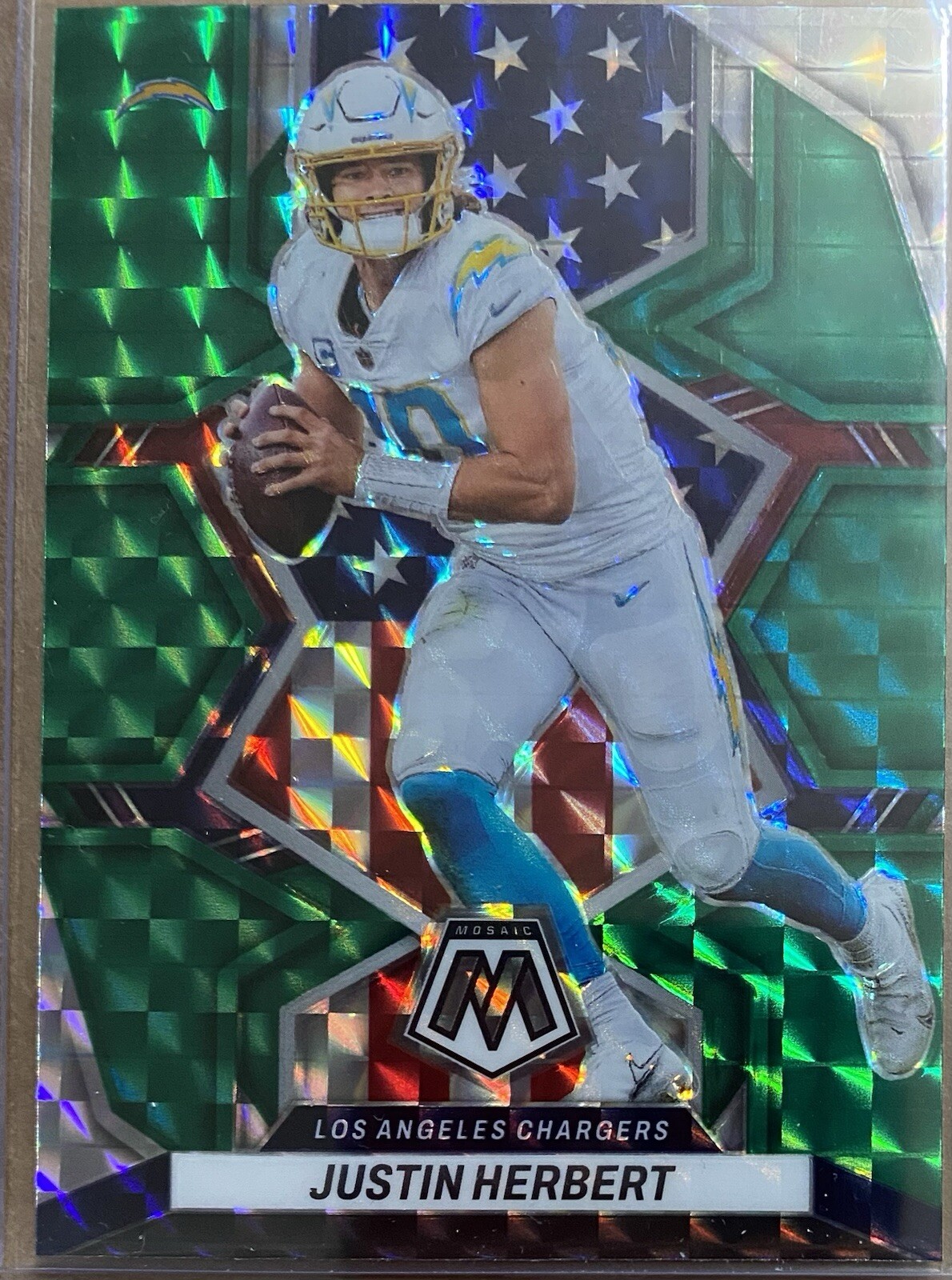 Justin Herbert 2022 Panini Mosaic - National Pride #254 Green Mosaic Prizm