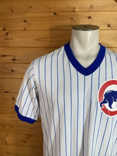 Vintage Chicago Cubs MLB Baseball Majestic Pinstripe Ringer Jersey T Shirt Sz XL - Picture 2 of 16