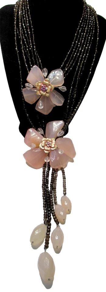 Lindo colar gotejante JESSIE rosa e cinza esfumaçado flor de quartzo - Imagem 2 de 4