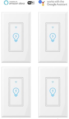 Smart Switch WIFI Light Wall Works with Alexa & Google - Smart Home 4 Pack