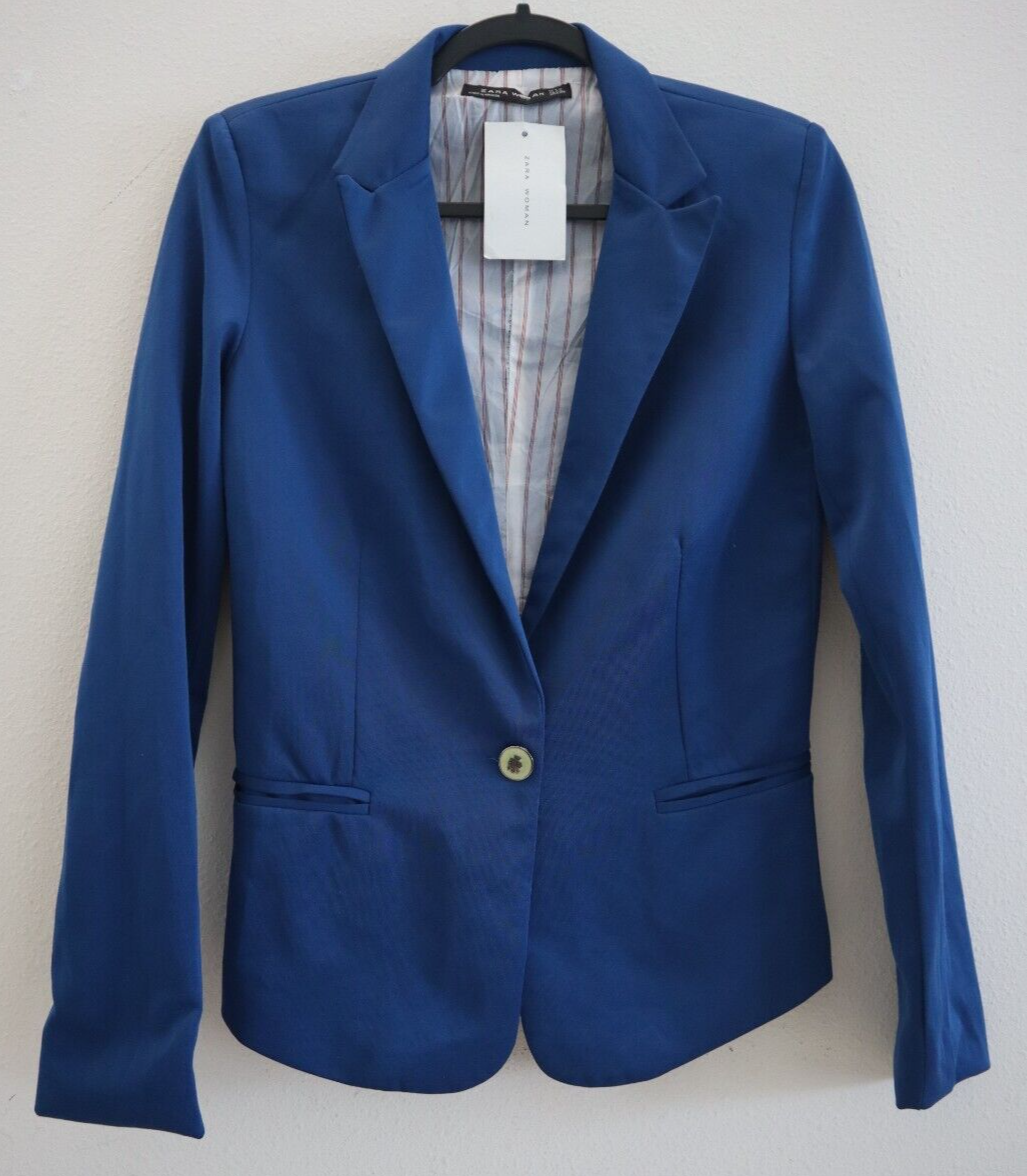 Zara 2005/914/700 Women's Sz S Cobalt Blue One Button Blazer Suit