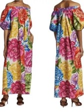 FARM Rio Rainbow Chita Maxi Dress M Puff Sleeve off shoulder  Pockets No Belt