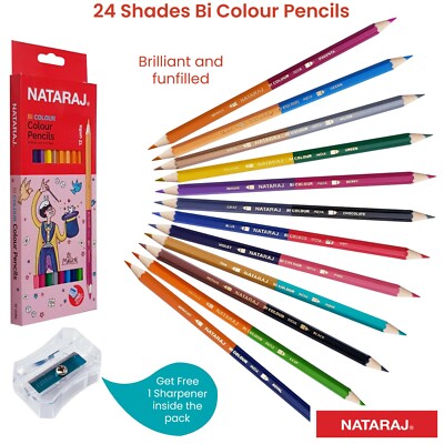 NATARAJ Bi-Colour Farbstifte 24 helle Farbtöne Zeichnen Skizzieren Künstler Kinder Set