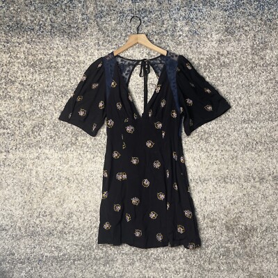 Free People Mockingbird Black Combo V-Neck Open Back Mini