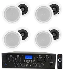 Rockville RPA40BT 4-Room/Zone Home Audio Kit w/Receiver+8 White Ceiling Speakers