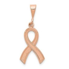 14k Rose Gold Diamond Cut Breast Cancer Awareness CP Ribbon Charm Pendant Gift
