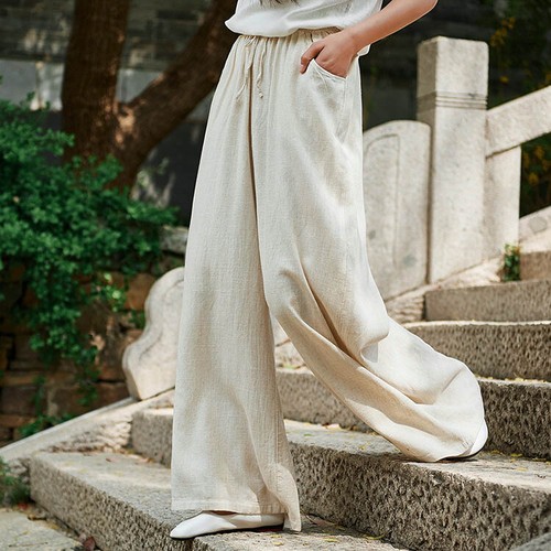 Frühling Sommer Baumwolle chinesische leichte Retro Leinen lange Hose weites Bein Hose - Bild 24 von 30