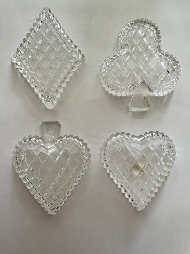 Vintage 4 Czech Glass Bridge Nut-Mint Dishes Diamond Spade Club Heart Bohemia - 第 6/8 張圖片