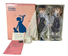 Marian Yu Designs MYD, Twins Brother Sister Porcelain Dolls Complete Ball & Rope