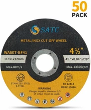 50 Pack 4-1/2" Cut Off Wheels Metal,INOX & Stainless Steel Grinder Cutting Discs