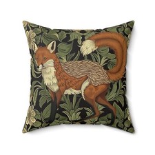 Inspired William Morris Art, Fox textile design Spun Polyester Square Pillow