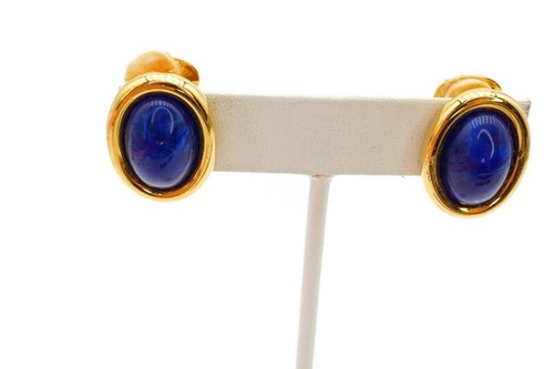 Vintage Kenneth Jay Lane Ohrclips goldfarben blau Cabochon