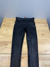 Spanx Leggings Womens L Black Faux Leather Shiny Shaping Slimming 10432