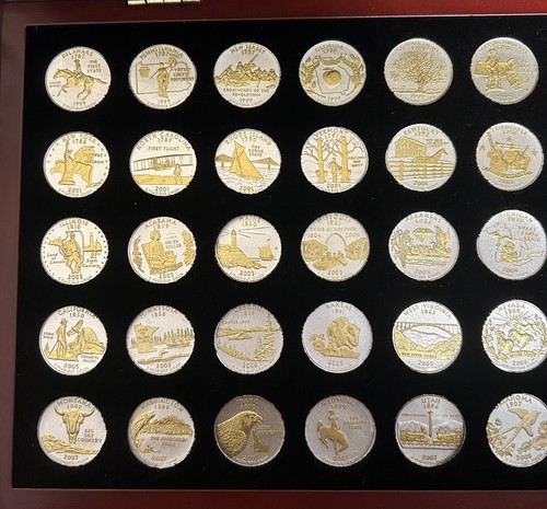 Gold & Silver Highlighted US Statehood Quarters PCS Stamps & Coins 50 Coin Set - Picture 4 of 7